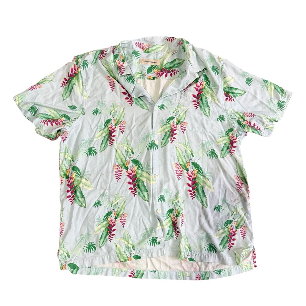 Tommy Bahama Green and Pink Tropical Men's Polo